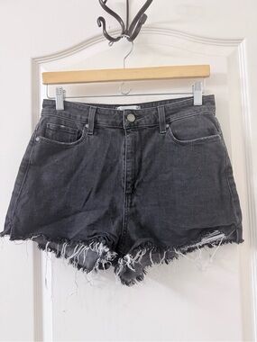 High-Rise Black Frayed Hem Denim Shorts